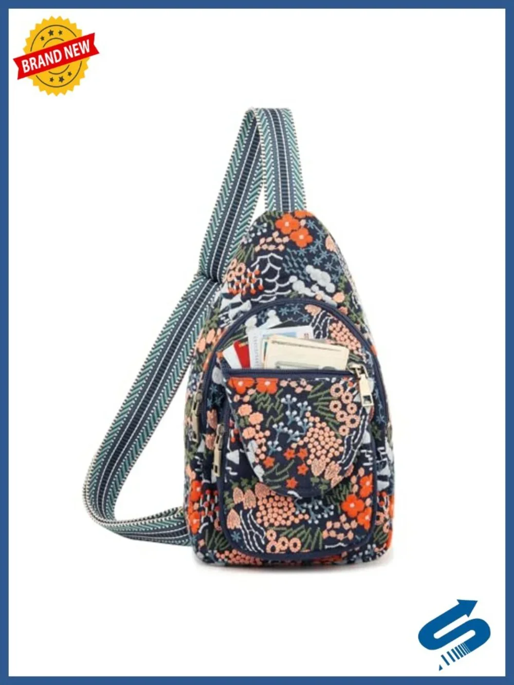 Vintage Embroidered Floral Ethnic Backpack Mini Travel Purse Canvas Crossbody